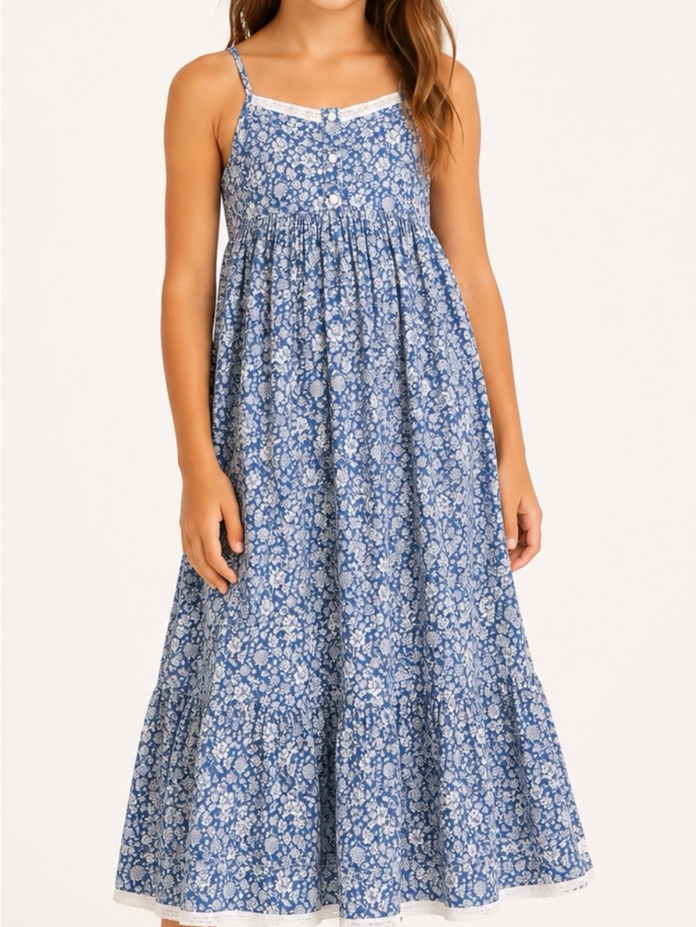 Polo by Ralph Lauren Girls Blue Floral Maxi/Midi Dress Sz 12 NWOT